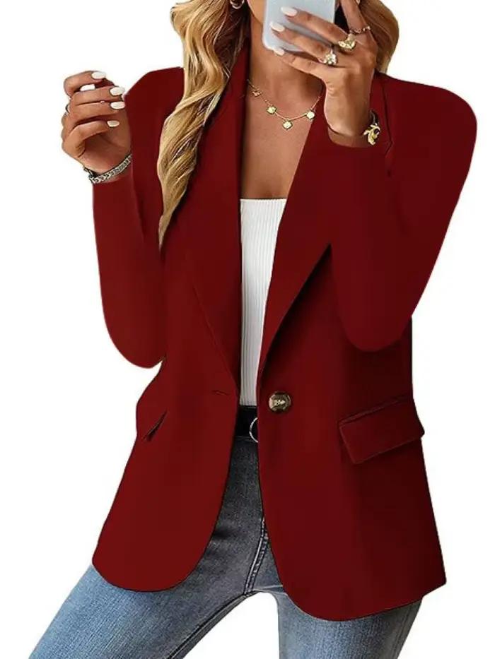 Veste décontractée sans chapeau à manches longues pour femmes, manteau imbibé de boutons solides, re
