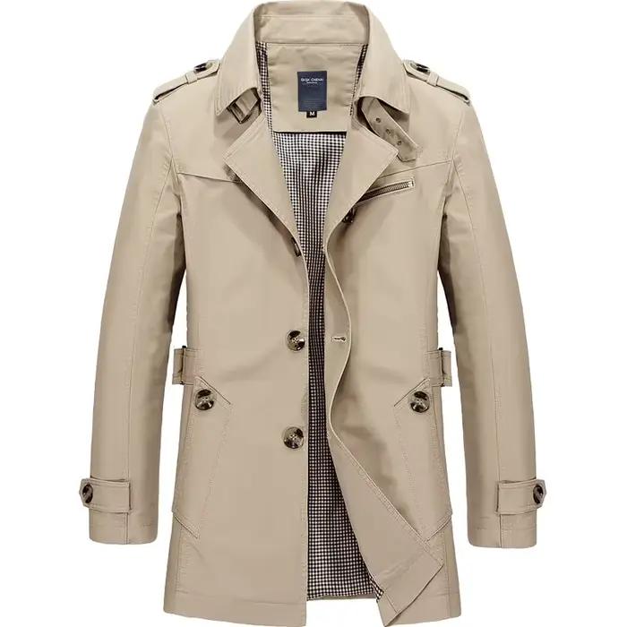 Veste coupe-vent mi-longue pour homme, col rabattu, simple, à simple boutonnage, manches longues, av