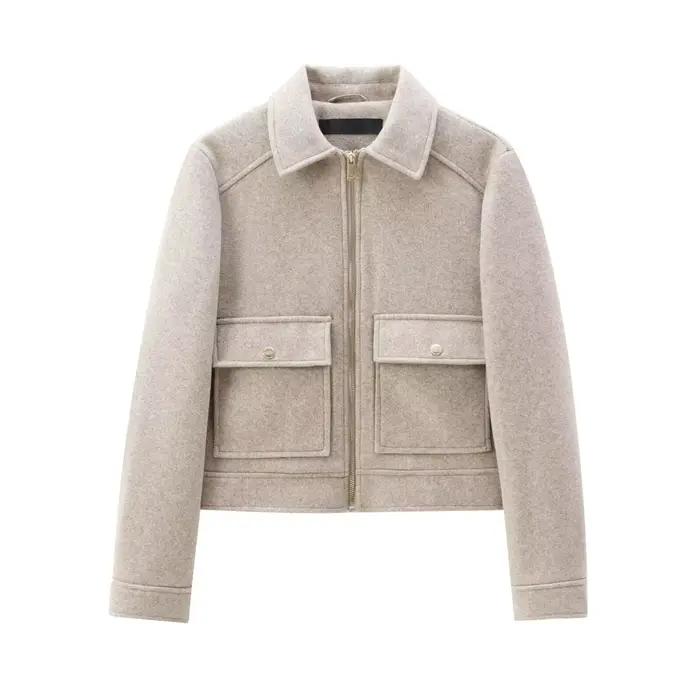 Veste à fermeture éclair pour femme, manteau d'hiver à manches longues avec poches, manteau court de