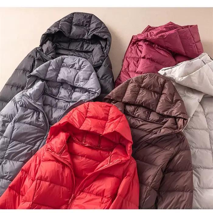 Parka longue à capuche en duvet de canard blanc pour femme, manteau chaud et léger, veste coupe-vent