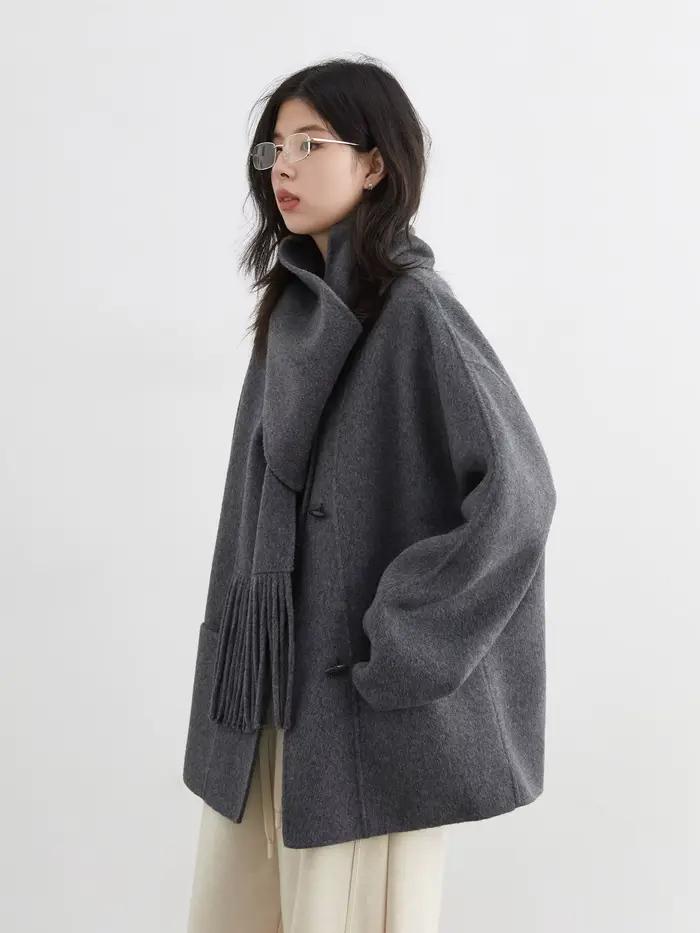 CHIC VEN femmes manteau en laine solide ample simple boutonnage pardessus Double face bureau dames m