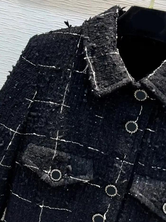 Veste en tweed à carreaux pour femmes, glands, mi-boutonnage simple, avocat, fête, vêtements d'extér