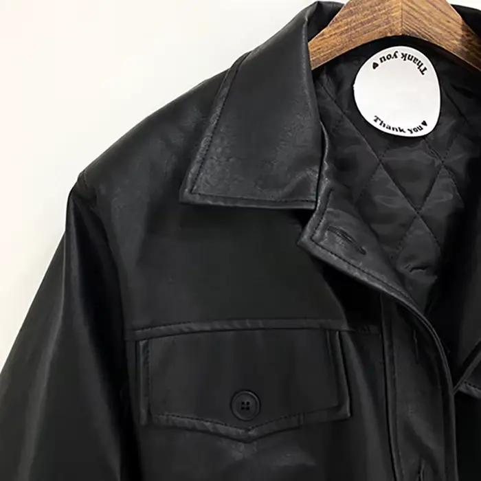 Lautaro-Vestes courtes en faux cuir noir pour femmes