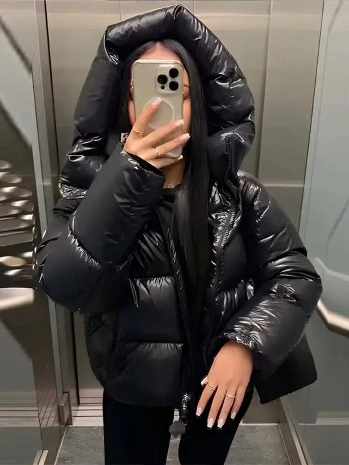 Veste rembourrée à capuche pour femme, surdimensionnée, couleur unie, col montant, manches longues, ample, manteaux chauds, Chic, vêtements d'extérieur pour dames, automne hiver