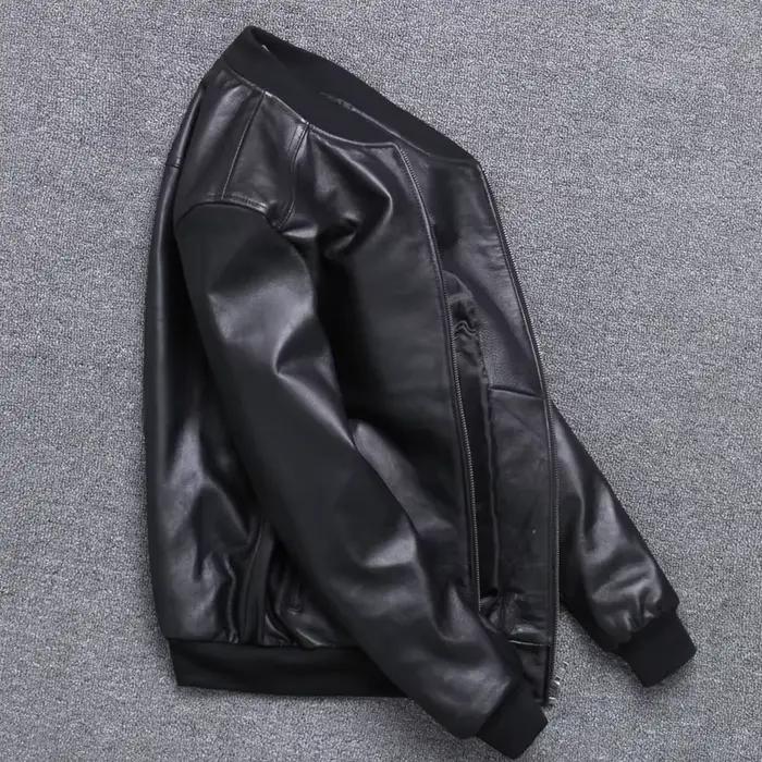 Blouson aviateur aviateur en cuir véritable pour hommes