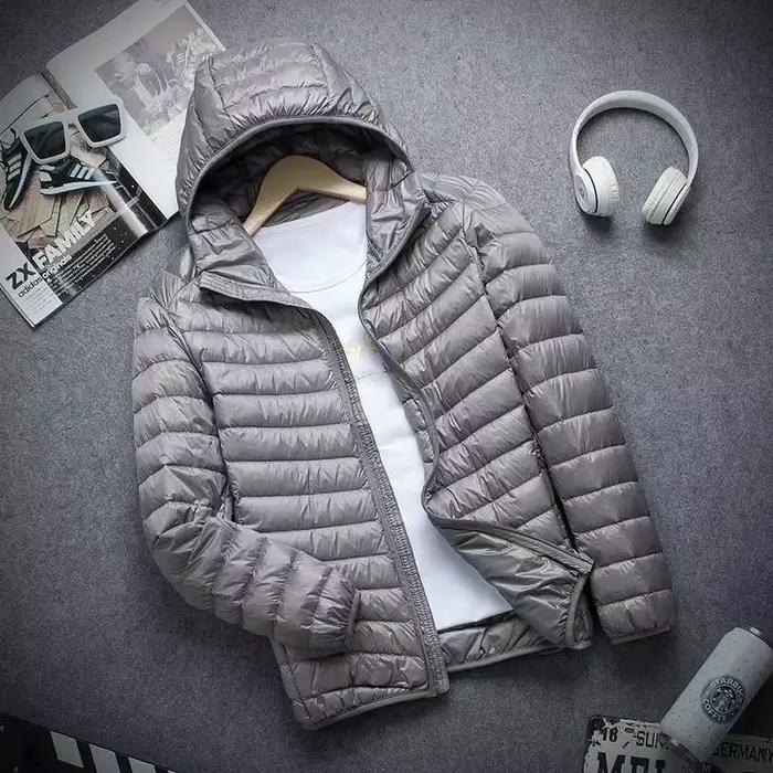 Veste d'hiver pour hommes ultra légère en duvet de canard, à capuche, portable, parka fine en plumes, manteau coupe-vent, pour automne et hiver, voyage, confortable et moderne