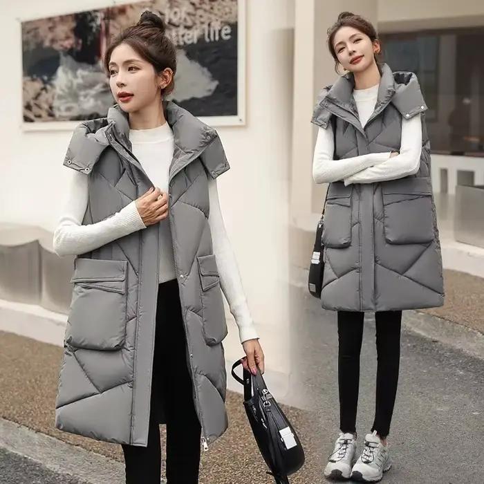 Hiver femmes longue à capuche chaud gilet