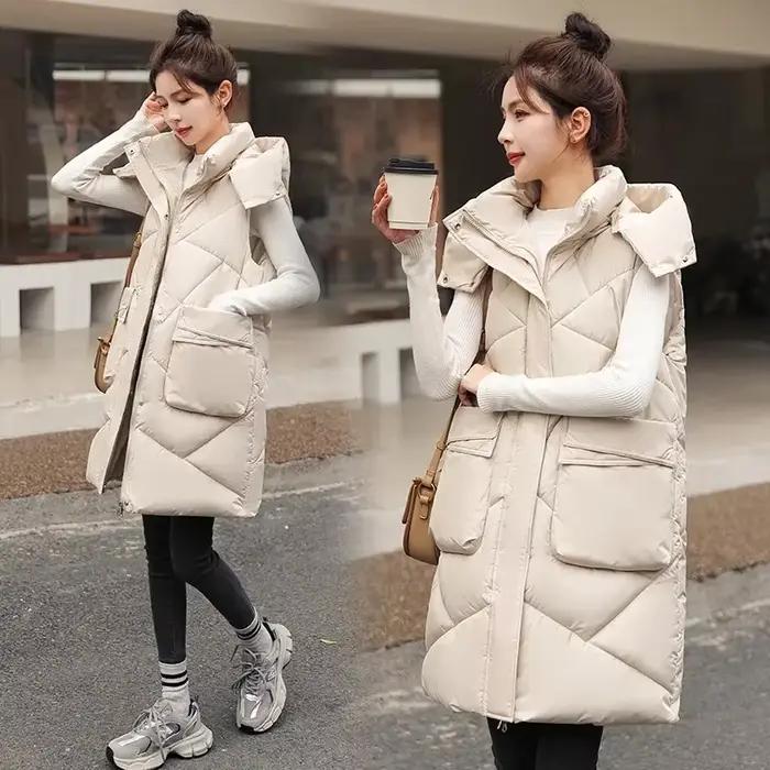 Hiver femmes longue à capuche chaud gilet