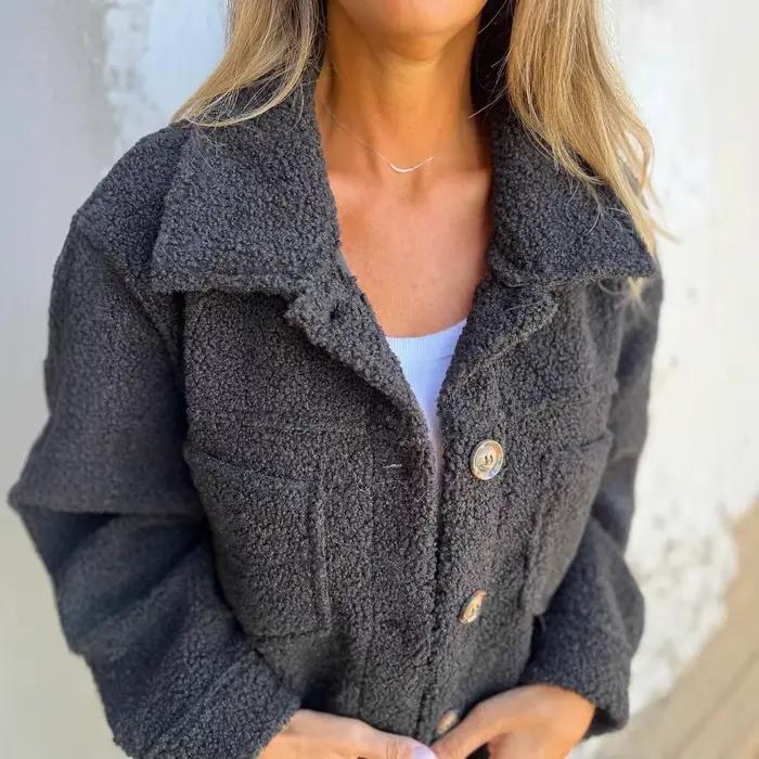 Manteau décontracté pour femme 2026, nouvelle collection automne/hiver, en polaire, double poche, col rabattable, simple boutonnage, veste pour femme