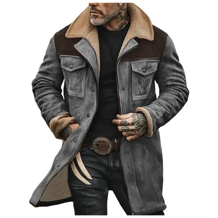 Veste d'Hiver Mi-Longue en Daim pour Homme, Vêtement en Coton, avec Plusieurs Poches et Fermeture Éclair, Style Rétro, 2024