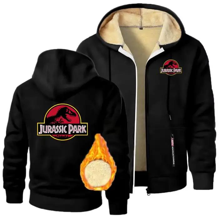 JURASSIC PARK dinosaure monde sweats hiver épaissir laine d'agneau polaire veste hommes fermeture éclair à capuche manteaux vêtements d'extérieur lourds