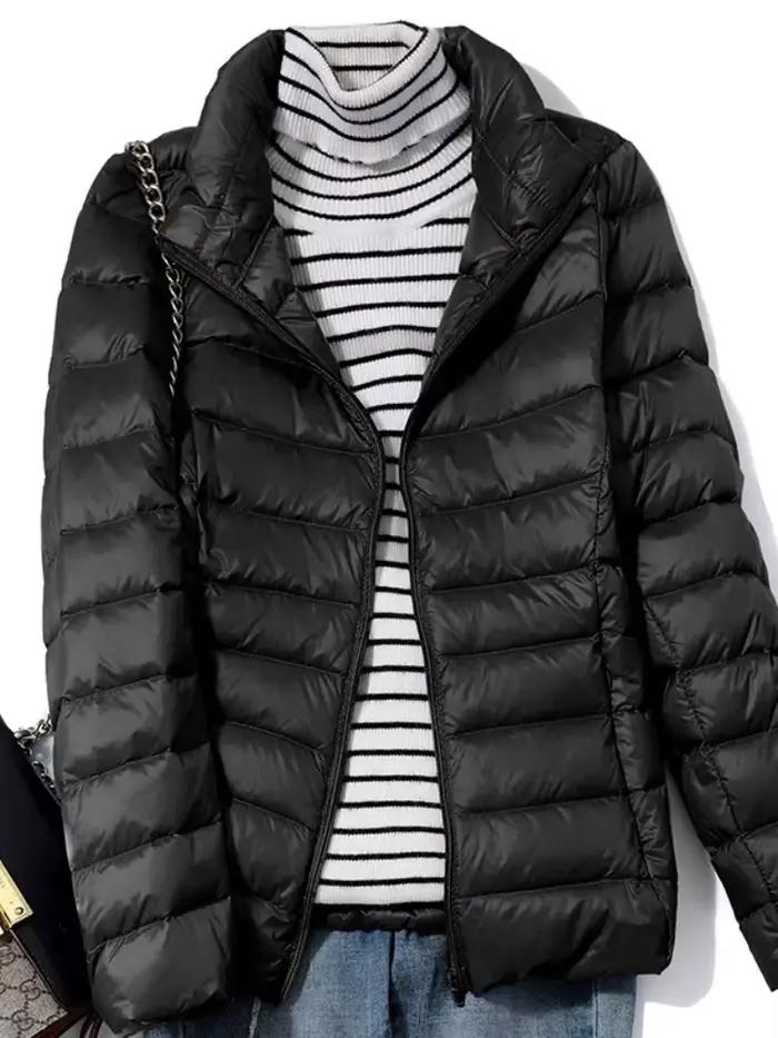 Doudoune à col montant ultra légère pour femme, manteau chaud, vestes d'hiver légères, parc féminin, printemps et automne