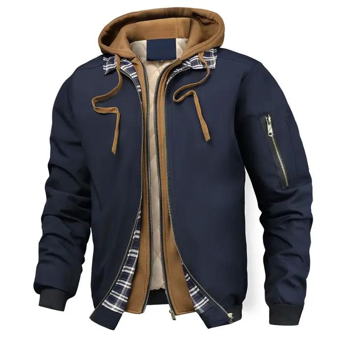 Veste matelassée pour hommes, faux deux pièces à capuche, polaire, coupe ample, décontractée, manteau d'hiver pour jeunes, vêtements d'extérieur tendance, nouvelle collection 2025