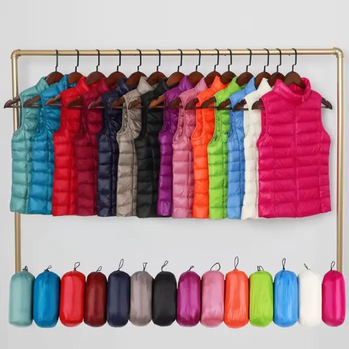Vêtements pour femmes doudoune légère gilet chaud sans col duvet de canard blanc mince col rond