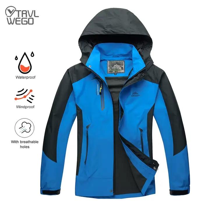 TRVLWEGO Camping randonnée veste hommes automne Sports de plein air manteaux escalade Trekking coupe-vent voyage imperméable vestes noir
