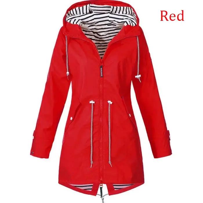 Trench-coat coupe-vent imperméable pour femme, manteau à manches longues, pantalon décontracté, imperméable à capuche avec fermeture éclair, S ~ 5XL, à la mode