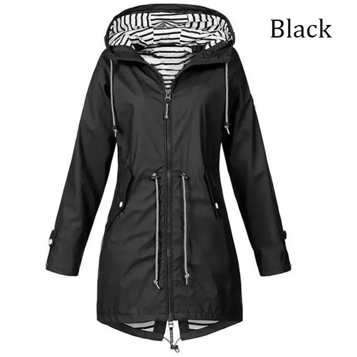 Trench-coat coupe-vent imperméable pour femme, manteau à manches longues, pantalon décontracté, imperméable à capuche avec fermeture éclair, S ~ 5XL, à la mode