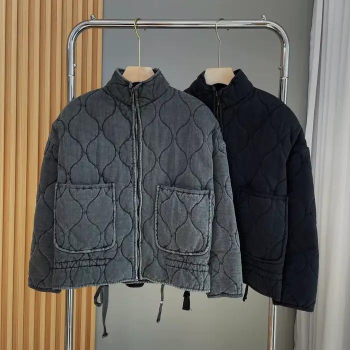 Femmes coton Parkas manteau 2025 hiver mode poche cordon chaud Vintage fermeture éclair manches longues vêtements de dessus pour femmes hauts veste
