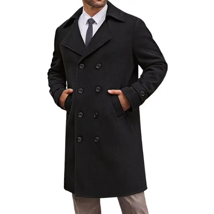 Manteau en laine mi-long pour hommes, veste à Double boutonnage, décontractée et élégante, en Fiber de Polyester, vêtements d'extérieur pour jeunes, automne et hiver