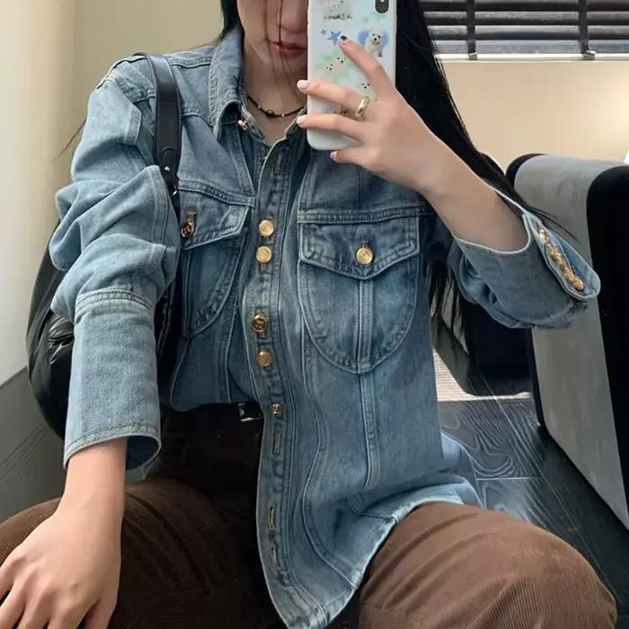 Vintage Denim veste femmes col rabattu doux et Cool 2025 nouveau printemps boutons