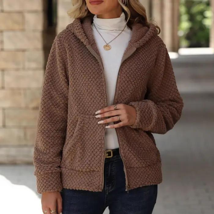 Pull à capuche et fermeture éclair pour femme, manteau en fourrure avec poches, nouvelle collection hiver-printemps 2025