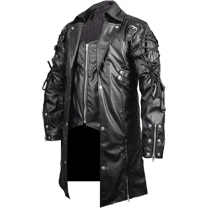 Veste longue en cuir hommes gothique Vintage