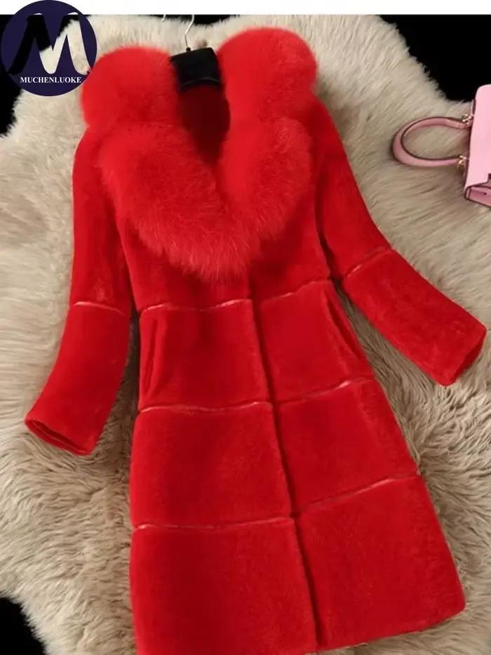Manteau de fourrure femmes automne hiver nouveau élégant Imitation renard col de cheveux chaud