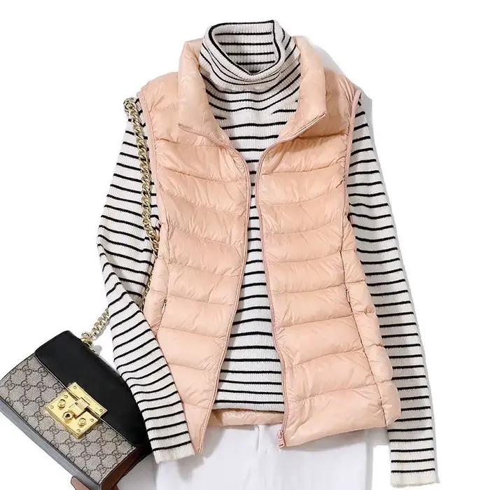 Gilet en duvet ultra léger pour femme, veste en fibre mince, gilet portable pour fille, léger, coupe-vent, toutes saisons, nouveau, 2023