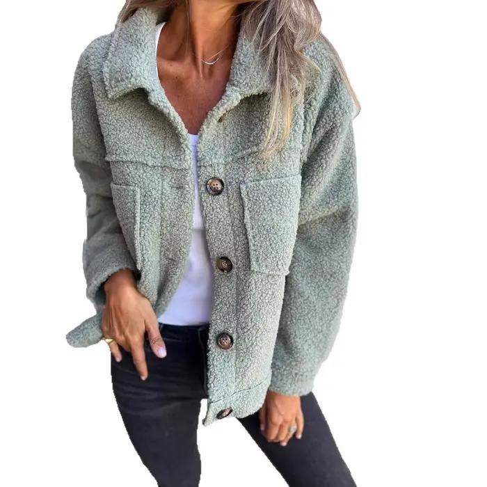 Manteau décontracté pour femme 2026, nouvelle collection automne/hiver, en polaire, double poche, col rabattable, simple boutonnage, veste pour femme