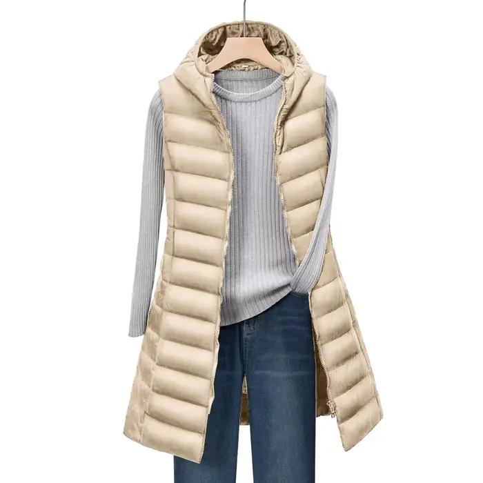 Veste légère à capuche mi-longue pour femme
