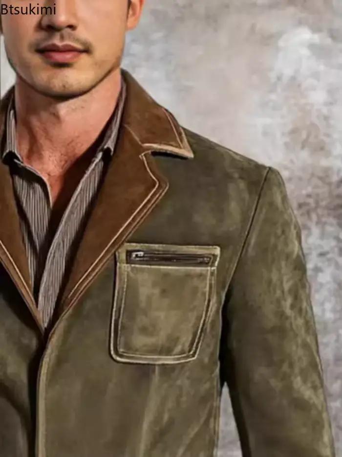Hommes Vintage Patchwork revers boutonné vestes mode poches velours veste manteau