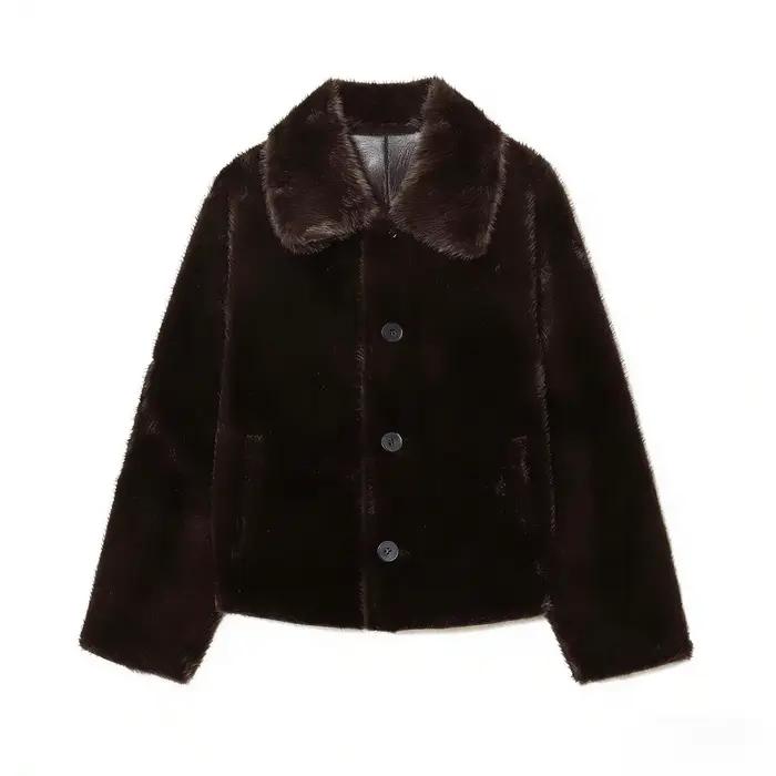 Veste femme 2025 automne/hiver nouveautés marron foncé à manches longues en simili cuir