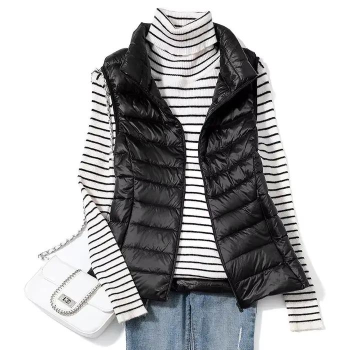 Gilet en duvet ultra léger pour femme, veste en fibre mince, gilet portable pour fille, léger, coupe-vent, toutes saisons, nouveau, 2023