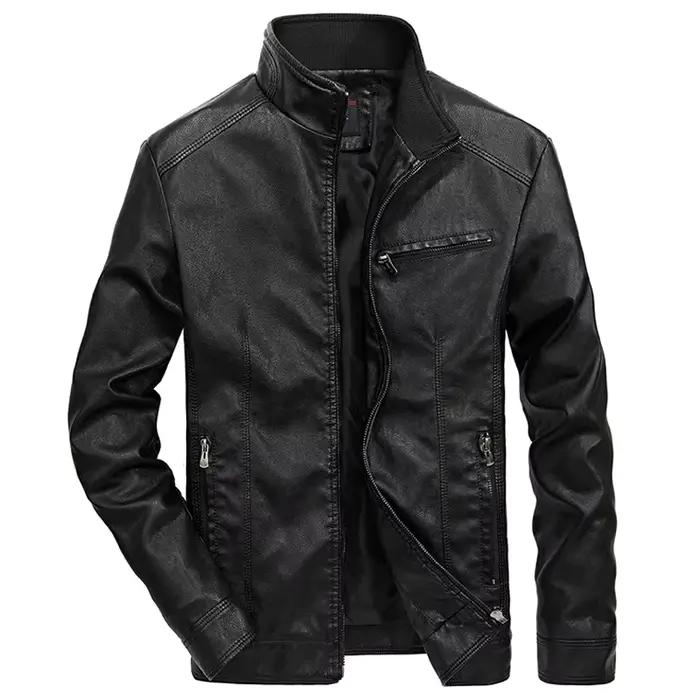 Hommes revers vestes en polyuréthane automne nouvelle fermeture éclair support coupe-vent manteau en cuir