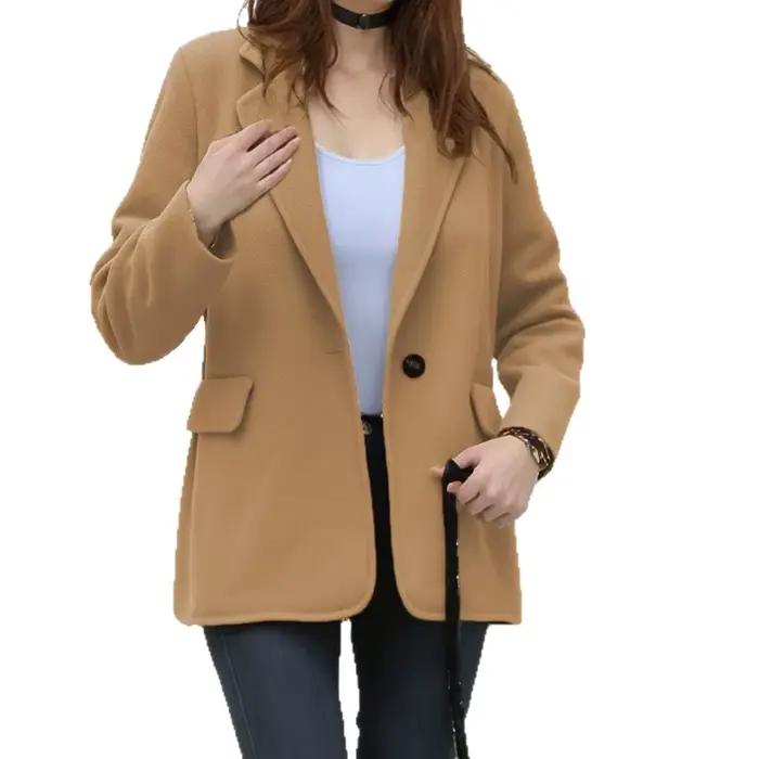 Manteau en laine décontracté pour femme, avec revers, boutons et poches, Blazer pour femme, automne et hiver
