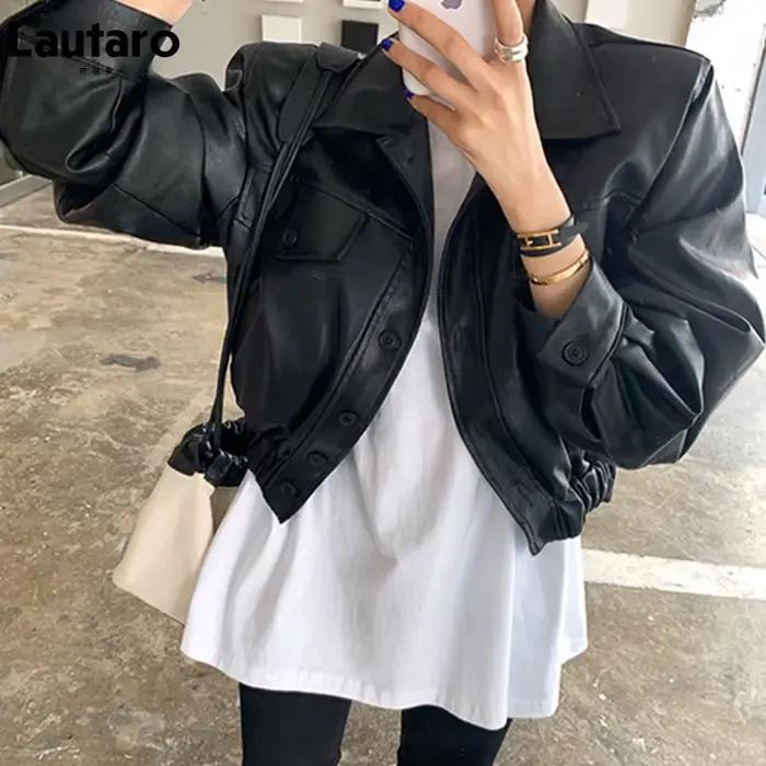 Lautaro-Vestes courtes en faux cuir noir pour femmes