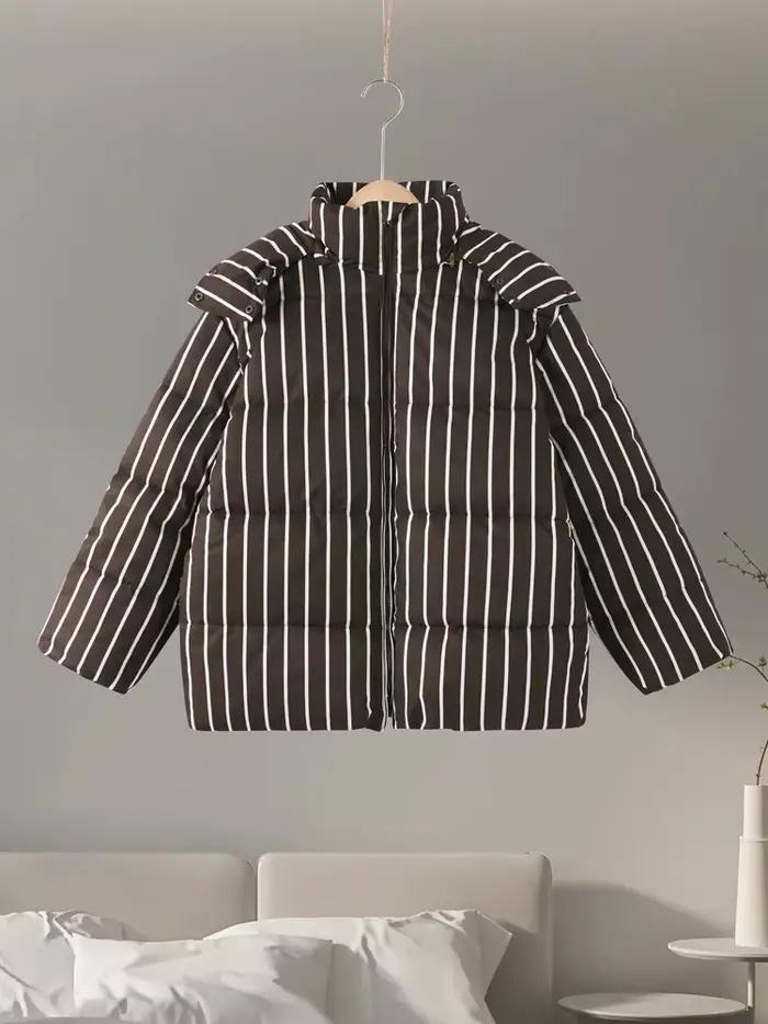 Vestes en coton à rayures Chic pour femmes, Vintage, à capuche, fermeture éclair, manches longues, rembourrées, manteaux d'hiver, vêtements d'extérieur, 2025