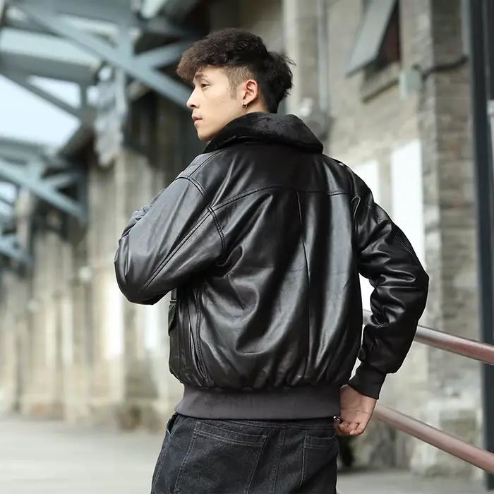 Hommes veste en cuir pu bombardier vol us air force pilote A2 hiver rembourré vintage letterman punk fourrure moto militaire
