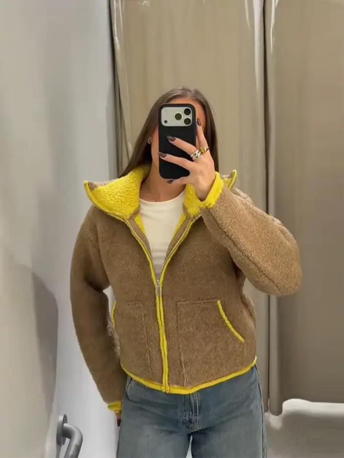 Manteaux pour femmes élégant col en v poignets en peluche à lacets manches en fausse fourrure manteau ouvert femme 2025 automne hiver mode dame streetwear