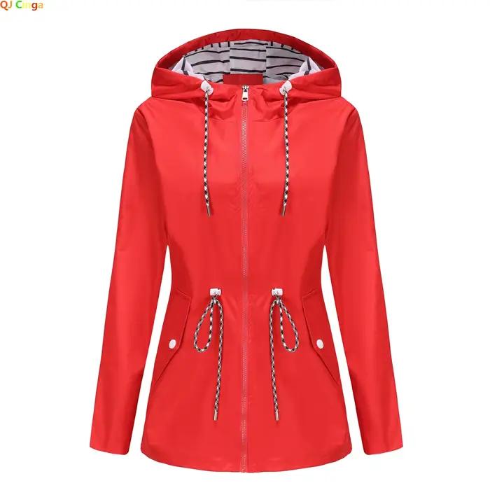 Veste à capuche imperméable polyester pour femmes, coupe-vent rouge et autres couleurs, vestes décontractées modernes pour toutes les saisons, pour les femmes actives et sportives