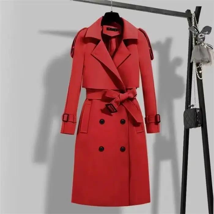 Manteau long coupe-vent à double boutonnage pour femmes, ceinture combinée verte, printemps, automne, mode féminine