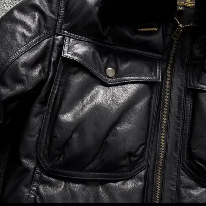 Doudoune en cuir noir pour homme, Style décontracté, grande taille 5XL, véritable peau de mouton naturelle, épais et chaud, col en laine, manteau en cuir, hiver