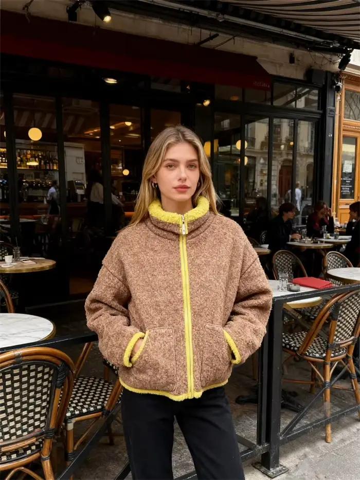 Manteaux pour femmes élégant col en v poignets en peluche à lacets manches en fausse fourrure manteau ouvert femme 2025 automne hiver mode dame streetwear