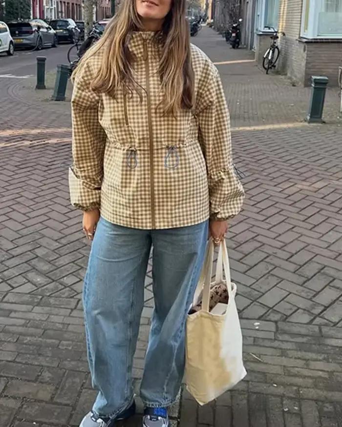 Veste pour femme 2026 Nouvelle collection automne, veste à carreaux ample à manches longues pour femme, manteau décontracté chic, vêtement d'extérieur oversize pour femme