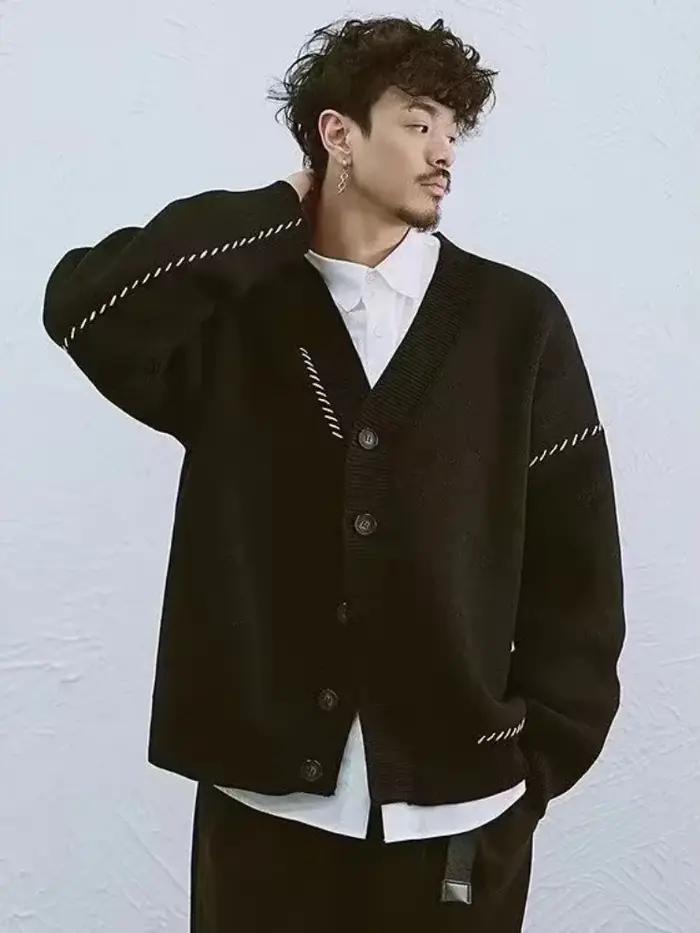 Chandails tricotés pour hommes manteau japonais rétro homme vêtements veste noir Cardigan hiver 2025 classique Sheap concepteur de luxe coton