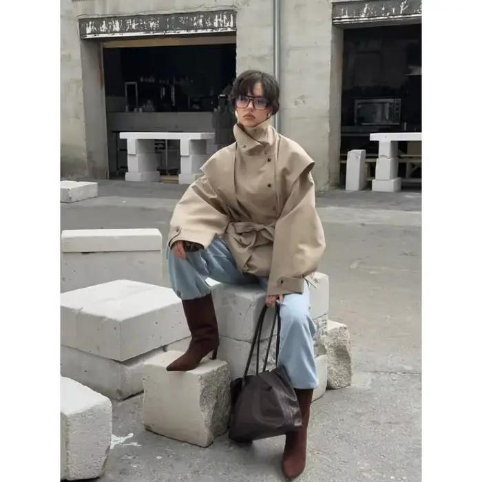 Trench-Coat à lacets et col montant pour femme