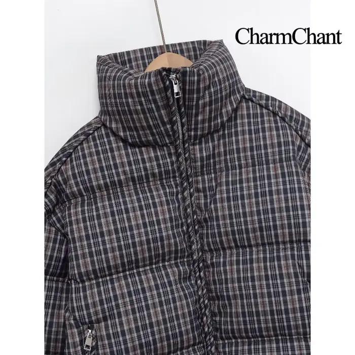 Col montant Plaid doudoune pour femmes hiver 2025 rembourrage manteau femme nouveau en manteaux chaud vérifier