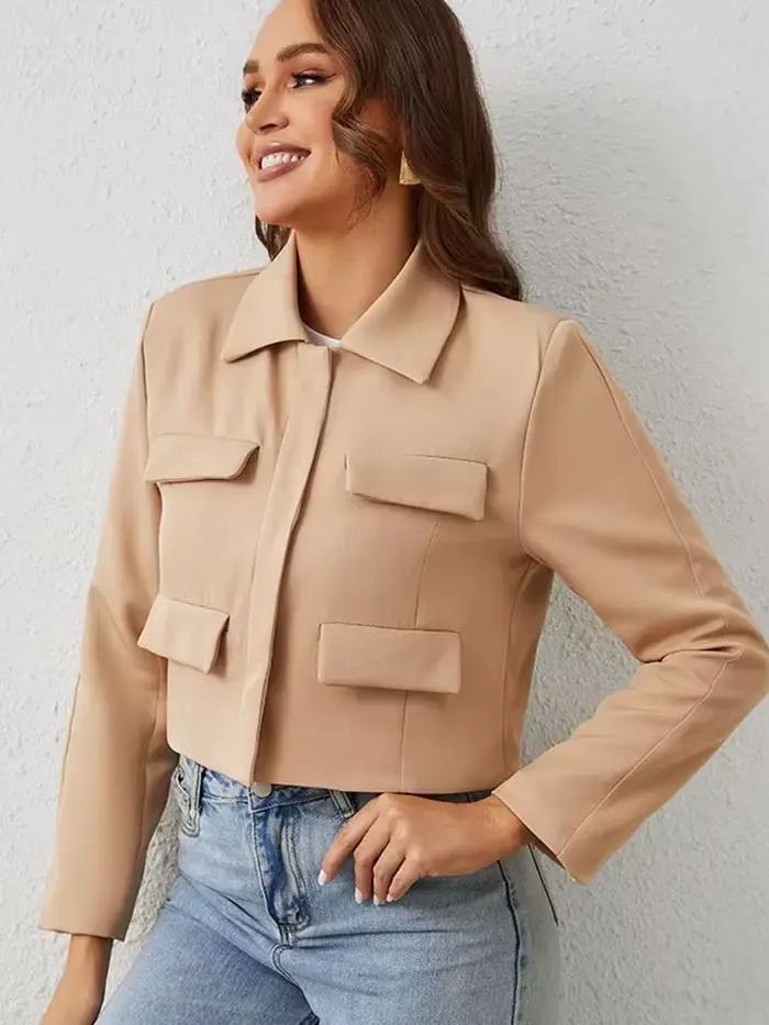Veste HH printemps féminine élégante polyester avec col rabattu pour les saisons froide et froide-chaude haut de gamme style high street occassions variées