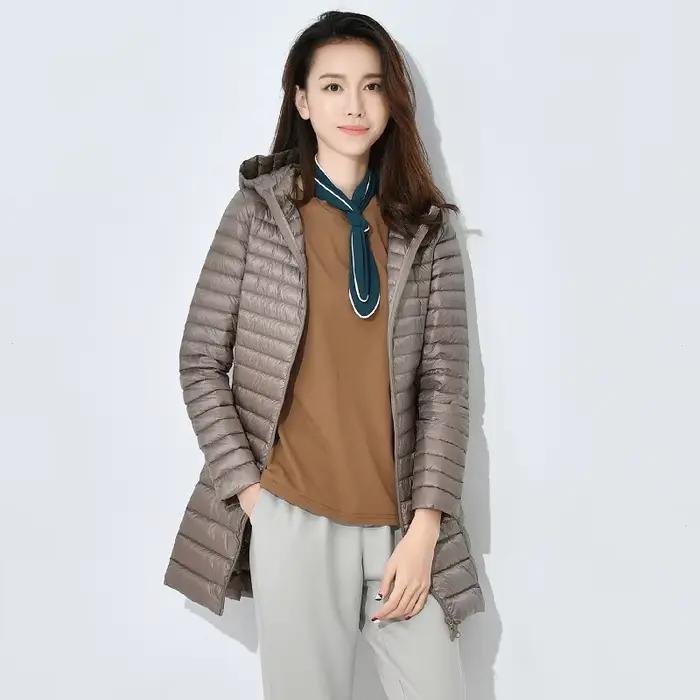 Hiver léger doudoune femmes mi-longue blanc canard vers le bas manteau femme Portable coupe ajustée mode vêtements d'extérieur JK-070