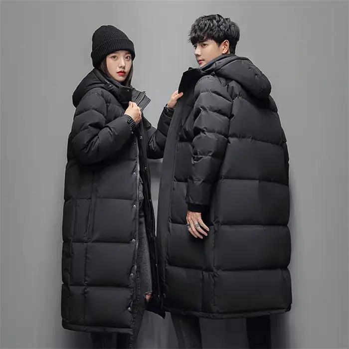 FGKKS 2025 Couple hiver doudoune mode classique mince Style coréen duvet de canard blanc hommes Long manteau femmes vêtements d'extérieur à capuche